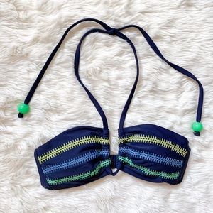 NWOT Aerie bandeau halter swim bikini top. Navy blue and green, XS extra small